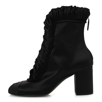 Chanel Satin Grosgrain Cap Toe Ruffle Boots Black 37.5 Black 1 of 10