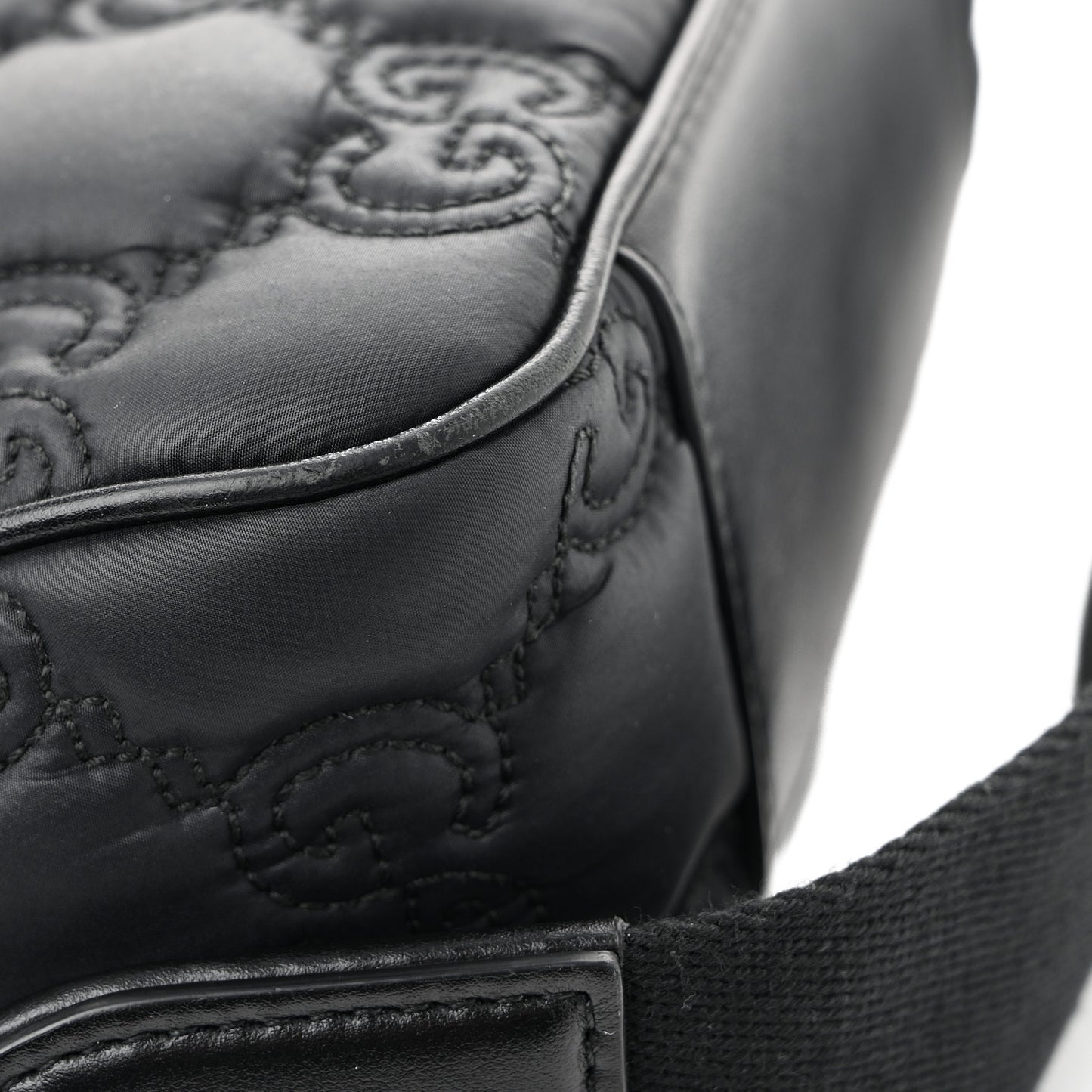 Nylon Calfskin Enamel GG Matelasse Shoulder Bag Black