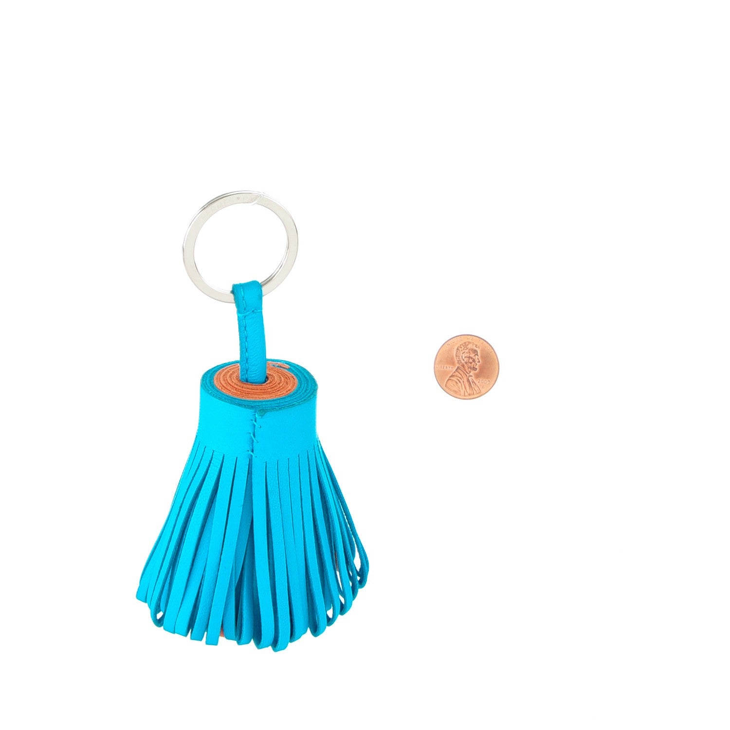 Hermes Lambskin Bi-Color Carmen Tassel Key Holder Bleu Aztec Brique 2 of 5