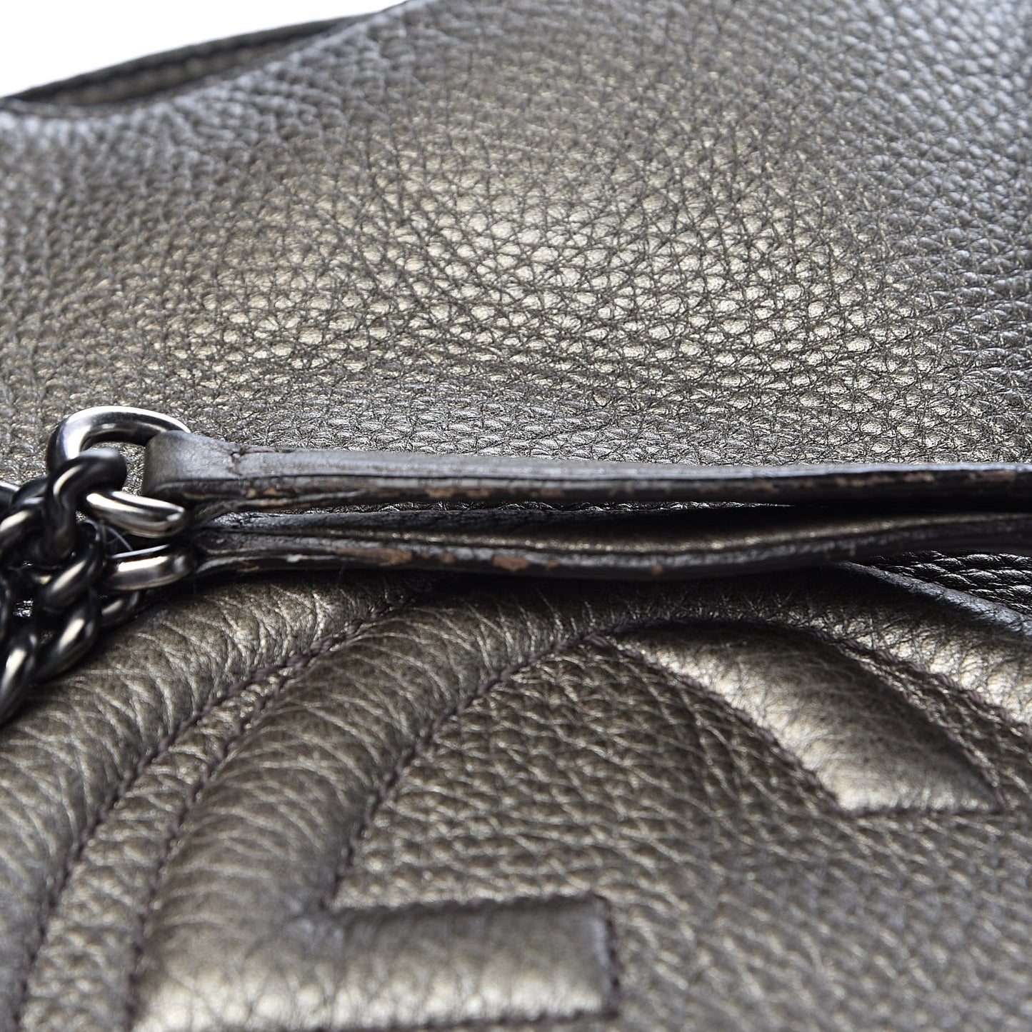 Metallic Pebbled Calfskin Large Soho Chain Shoulder Bag Sasso