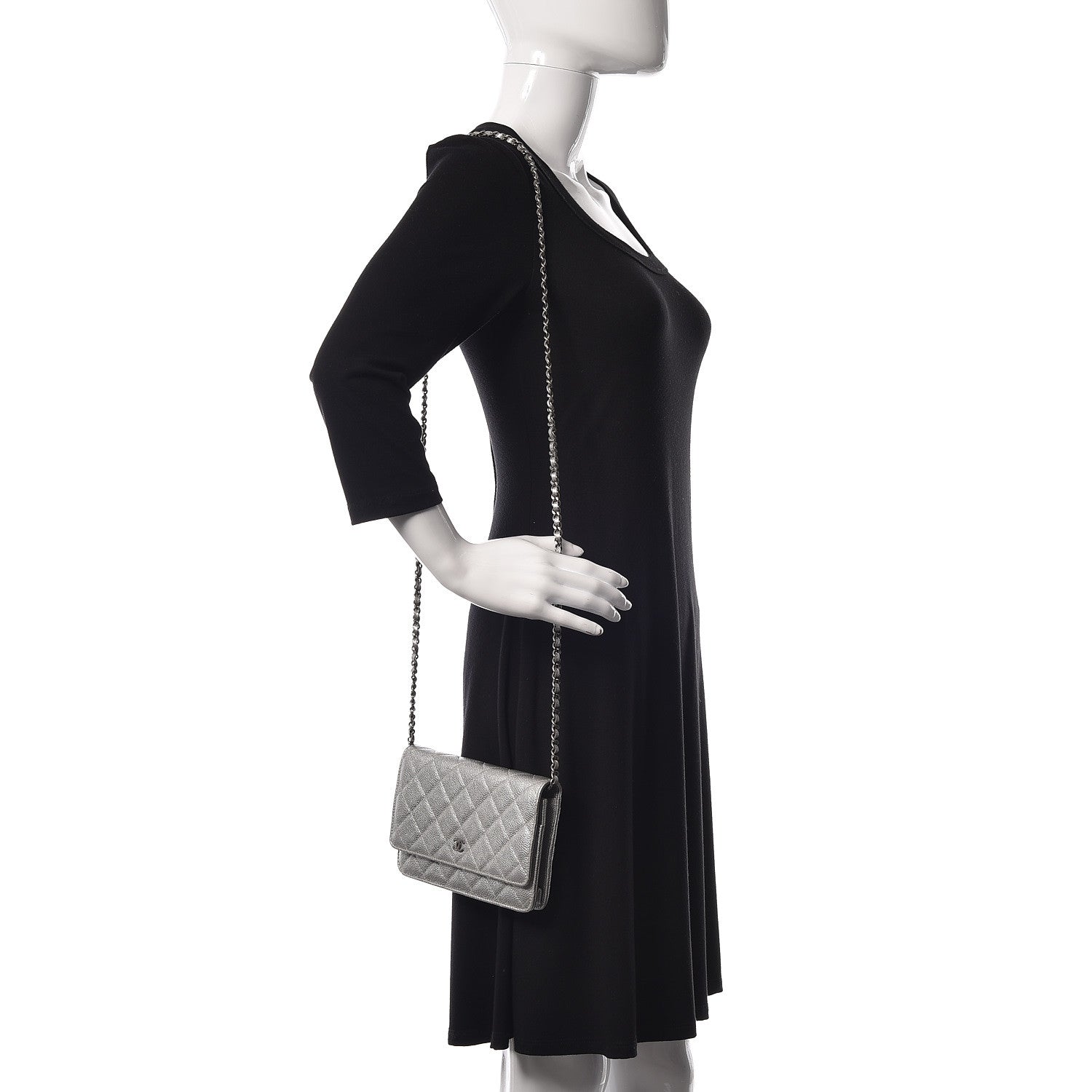 Chanel Metallic Caviar Quilted Wallet on Chain WOC Silver 2 of 12