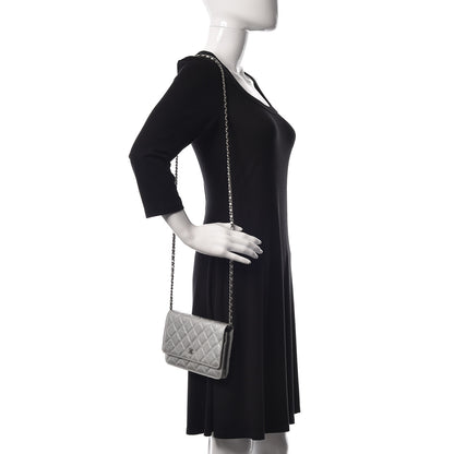 Chanel Metallic Caviar Quilted Wallet on Chain WOC Silver 2 of 12