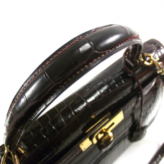 Vintage Porosus Crocodile Kelly 28 Bordeaux