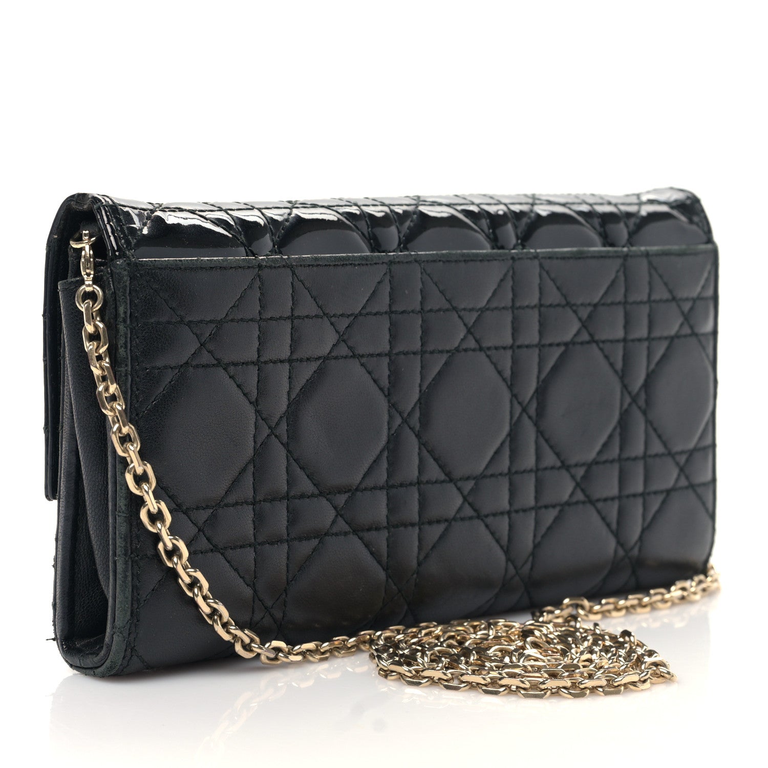 Christian Dior Patent Lambskin Cannage Lady Dior Rendezvous Wallet On Chain Black 3 of 9