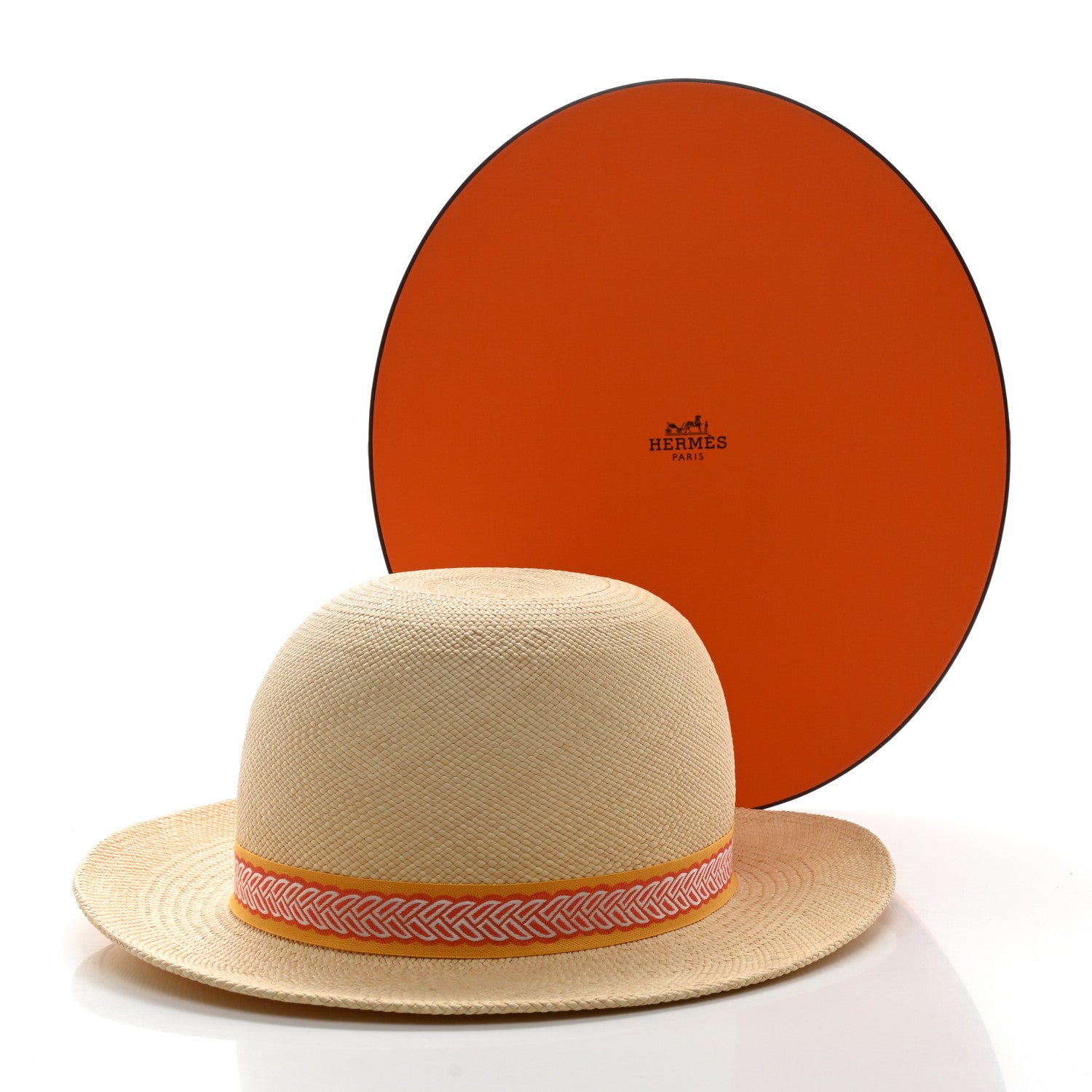Hermes Straw Panama Brisa Fantaisie D'Etriers Greta Hat 58 Naturel Orange 8 of 8