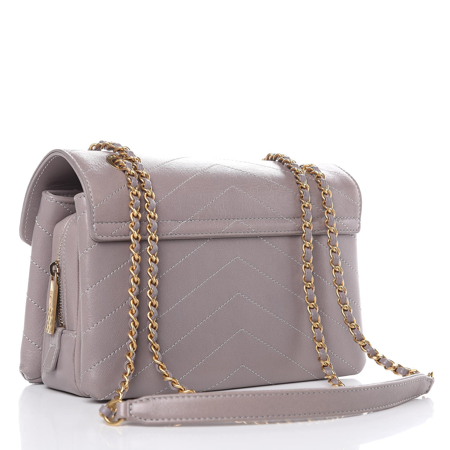Chanel Lambskin Chevron Stitched Envelope Flap Light Grey 3 of 11