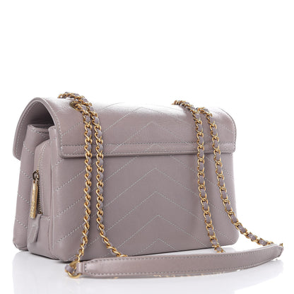 Chanel Lambskin Chevron Stitched Envelope Flap Light Grey 3 of 11