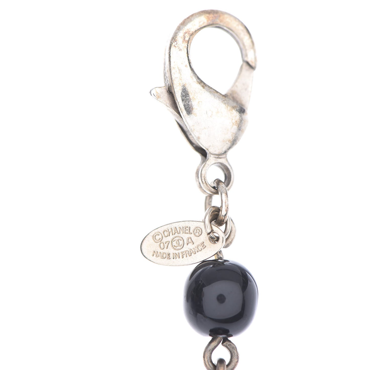 Enamel Crystal Pearl Beaded CC Bracelet Silver