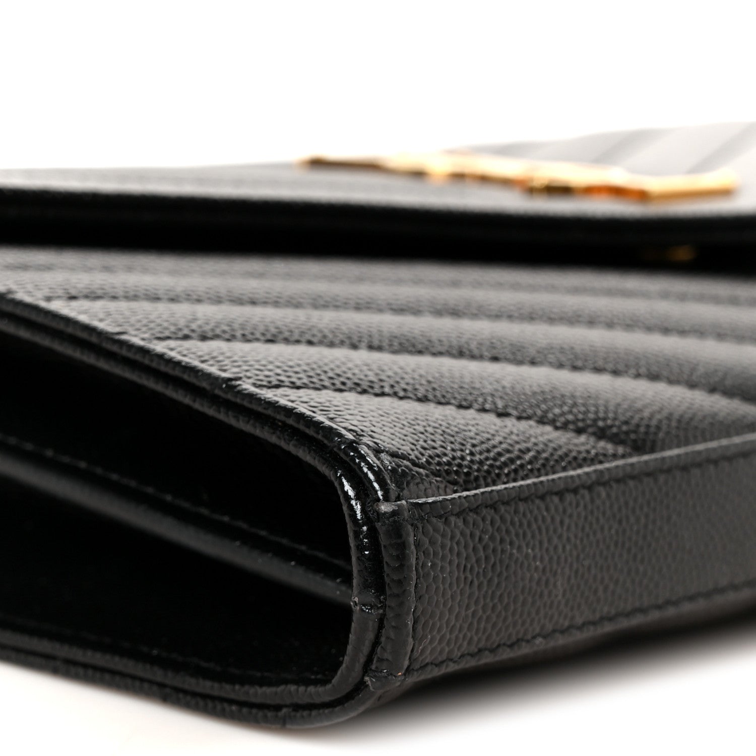 Saint Laurent Grain De Poudre Matelasse Chevron Monogram Chain Wallet Black 8 of 9