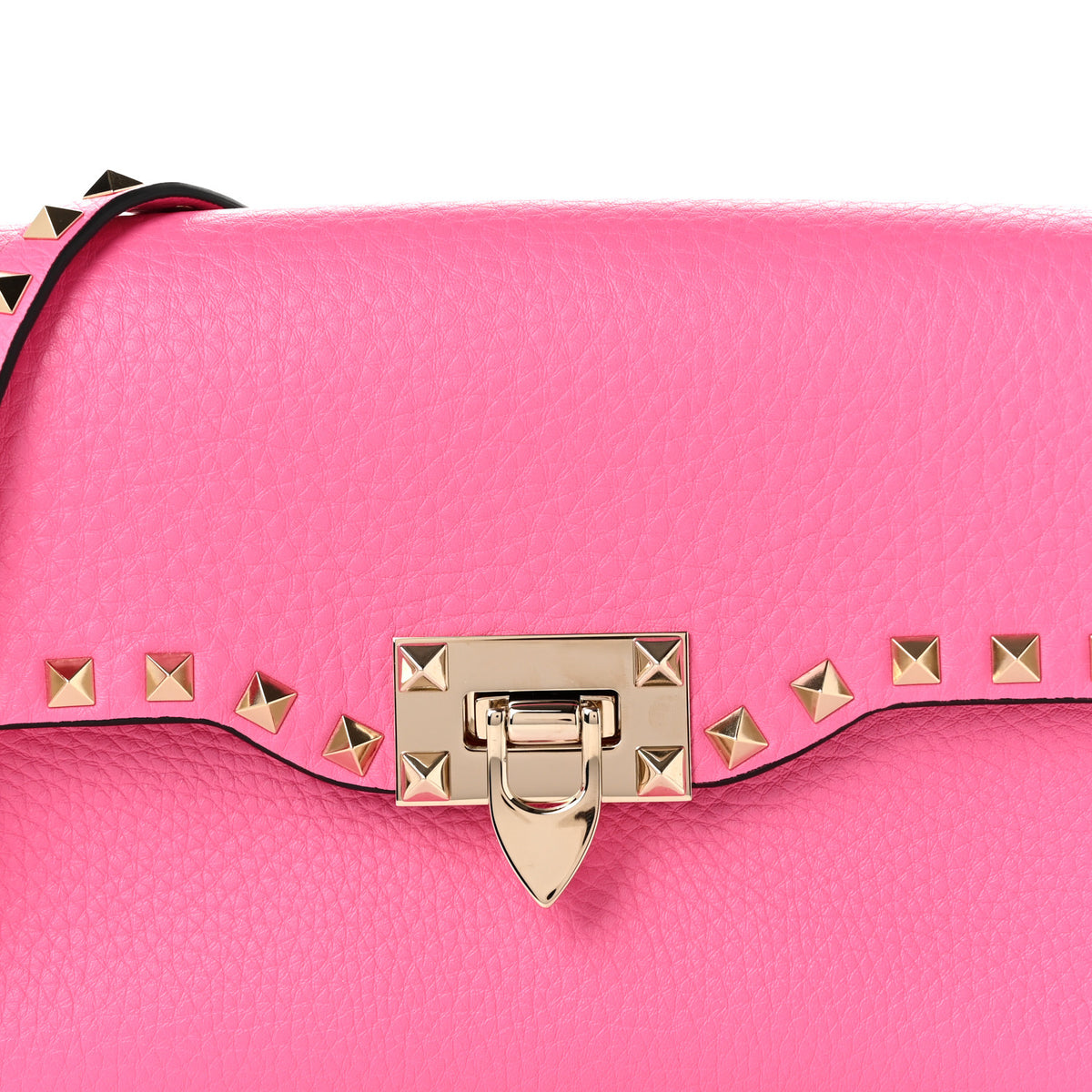 Pebbled Calfskin Medium Rockstud Flip Lock Crossbody Bag Feminine Pink