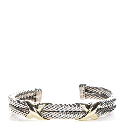 David Yurman Sterling Silver 14K Yellow Gold 10mm Double X Bracelet 1 of 5