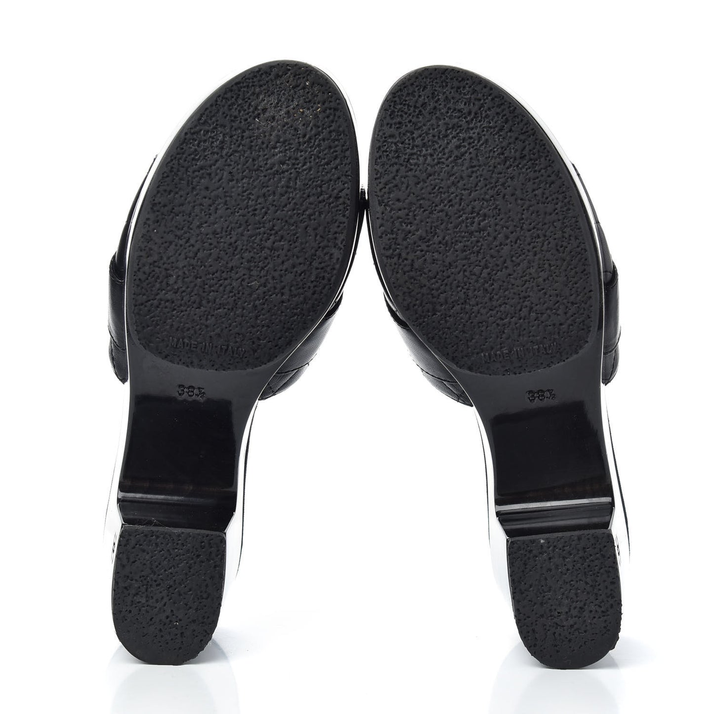 Lambskin Quilted Wooden Mules 38.5 Black