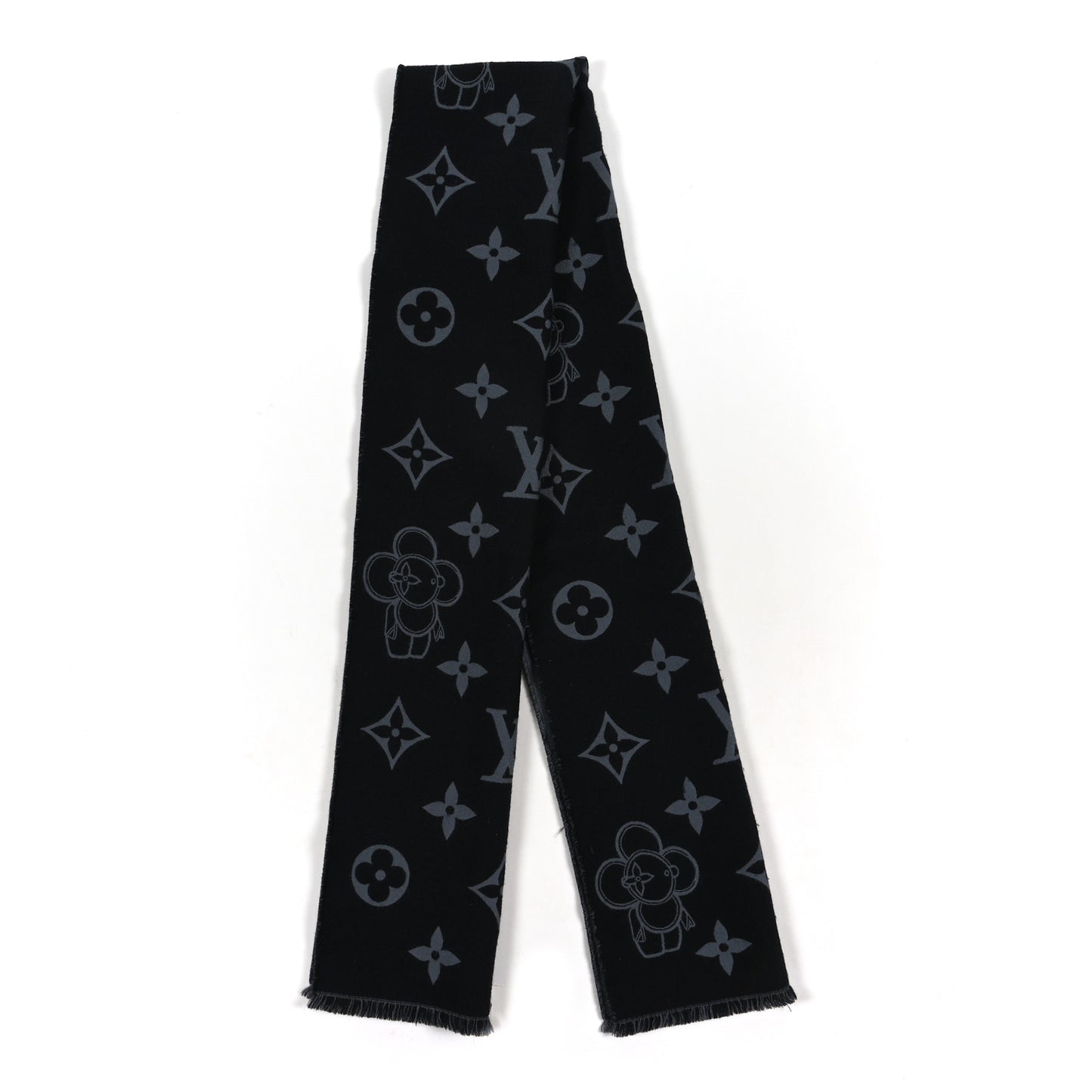 Wool Monogram Vivienne Scarf Dark Grey