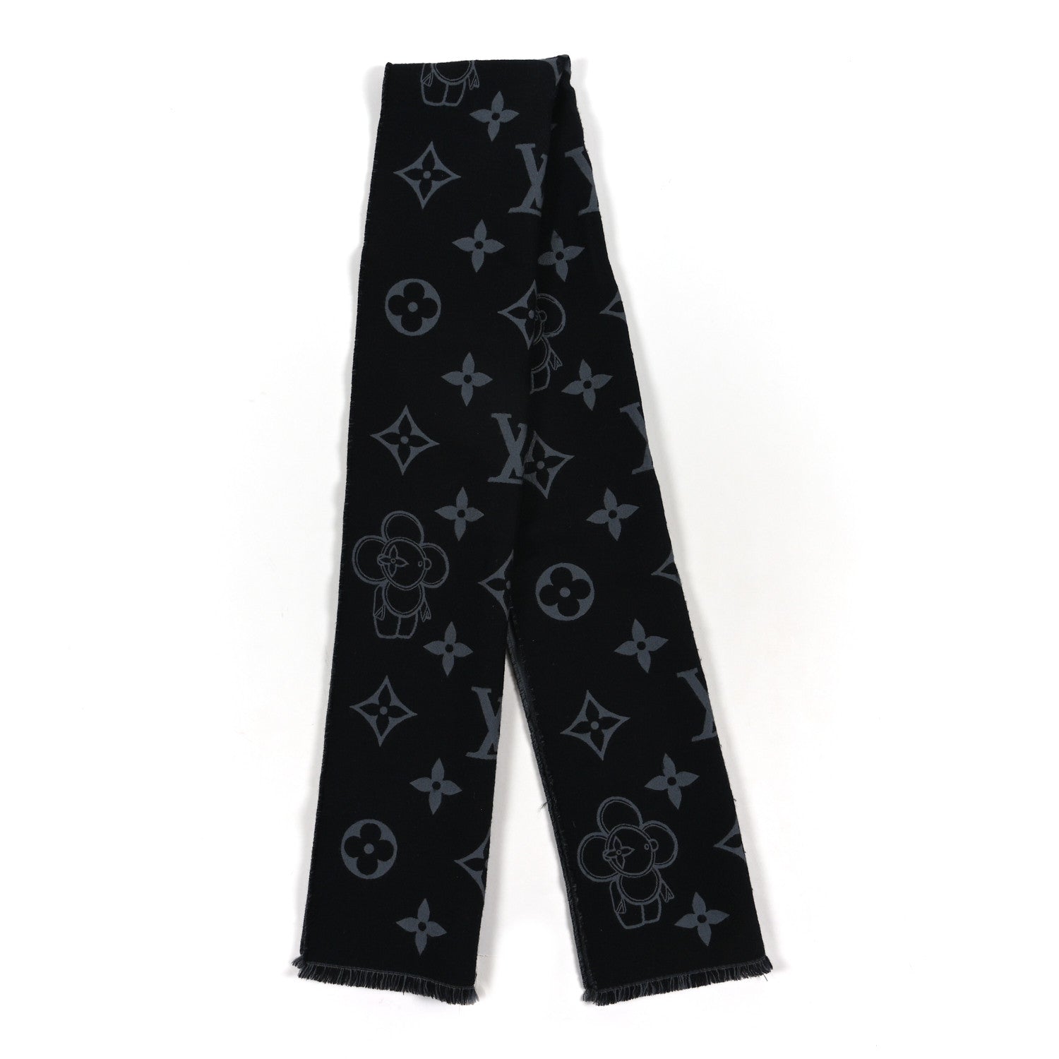 Louis Vuitton Wool Monogram Vivienne Scarf Dark Grey 2 of 3