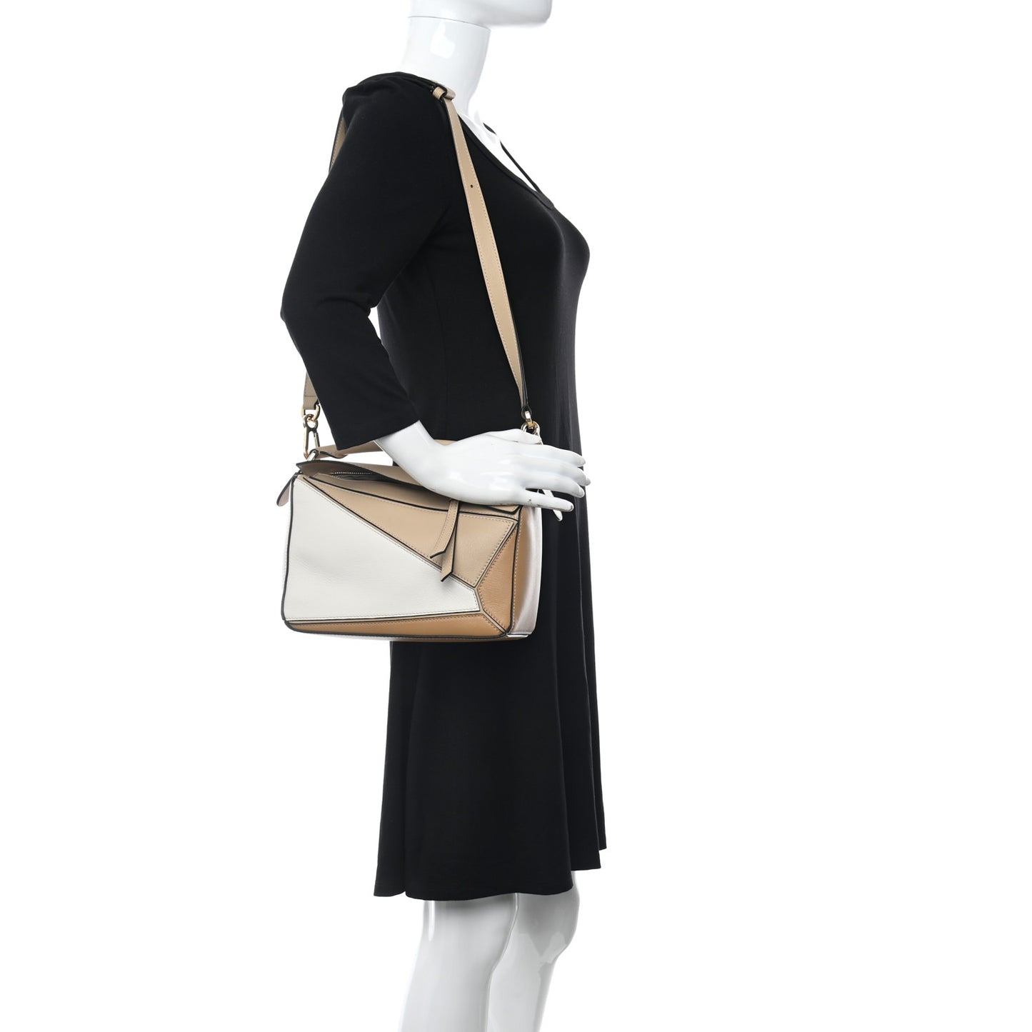 Calfskin Small Puzzle Bag Dusty Beige Soft White