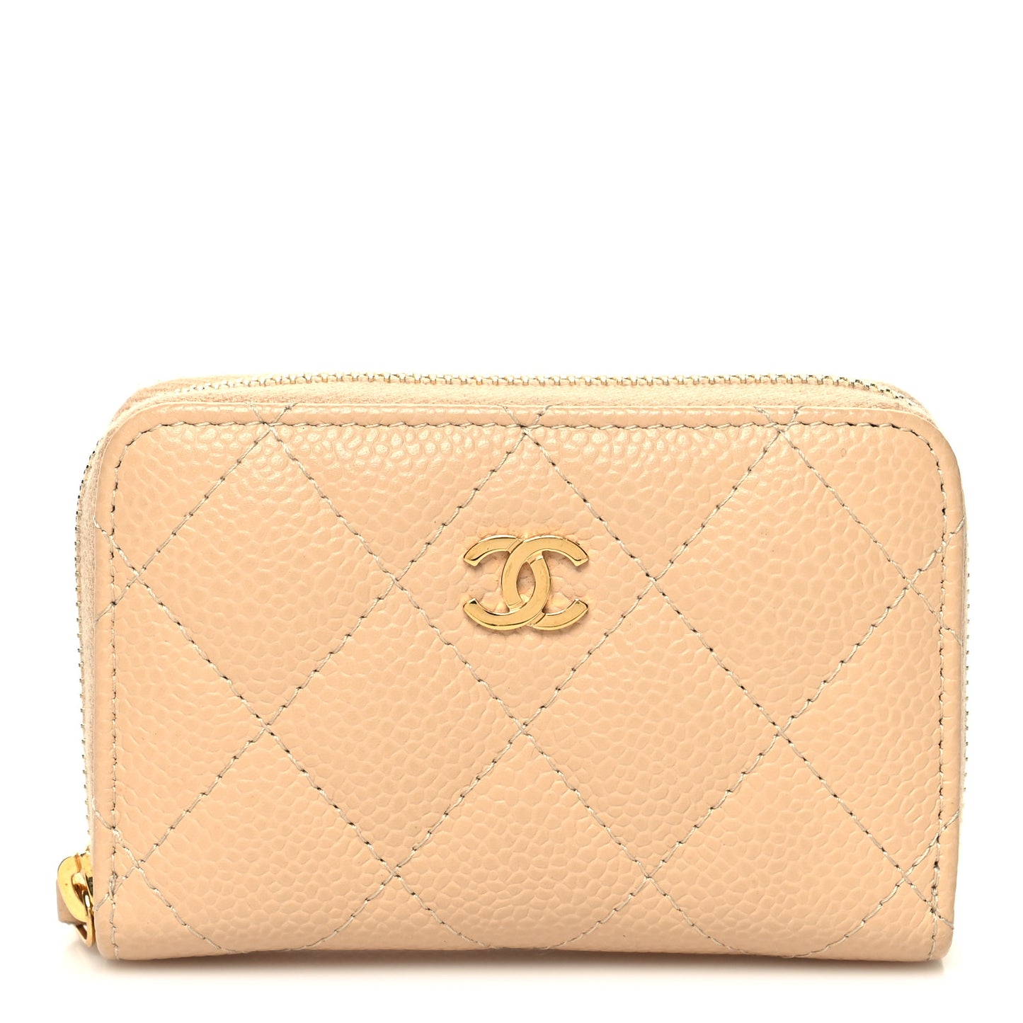 Caviar Quilted Zip Around Coin Purse Beige
