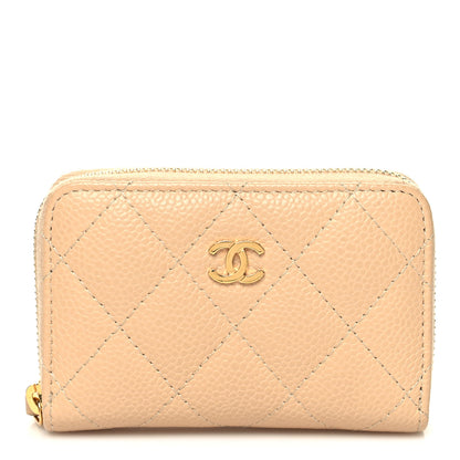 Chanel Caviar Quilted Zip Around Coin Purse Beige 1 of 9