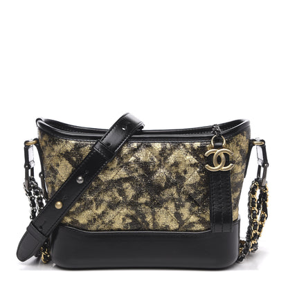Chanel Metallic Crumpled Goatskin Quilted Small Gabrielle Hobo Black Gold 1 of 10