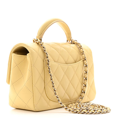 Chanel Lambskin Quilted Mini Top Handle Rectangular Flap Yellow 3 of 12