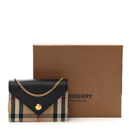 Burberry Grainy Calfskin Vintage Check Jade Card Case On Chain Black 9 of 9