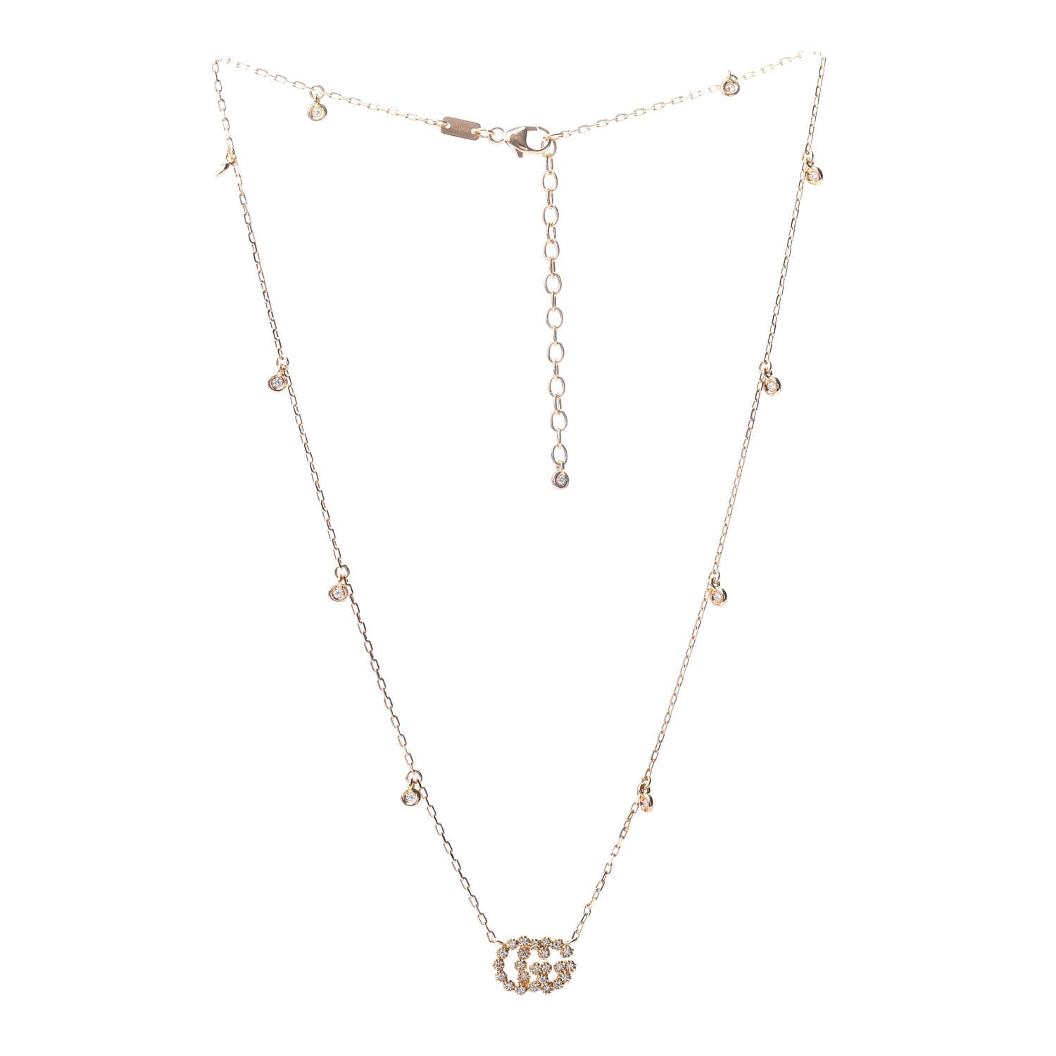 Gucci 18K Yellow Gold Diamond Running GG Pendant Necklace 4 of 5
