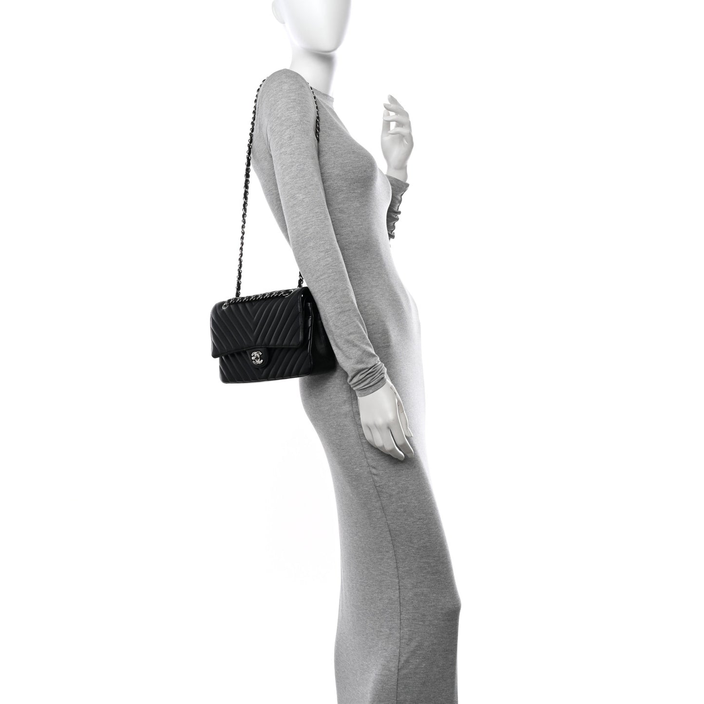 Lambskin Chevron Quilted Medium Double Flap Black