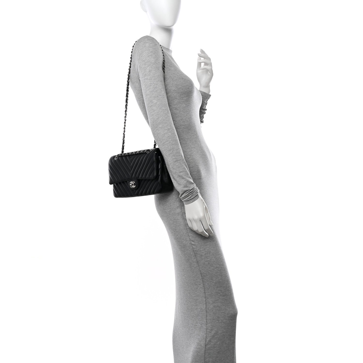 Chanel Lambskin Chevron Quilted Medium Double Flap Black 3 of 10