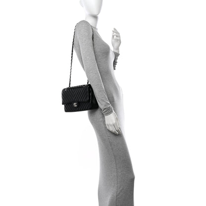 Chanel Lambskin Chevron Quilted Medium Double Flap Black 3 of 10