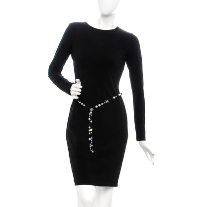 Chanel Pearl Crystal Bead CC Long Necklace Black Silver 3 of 7