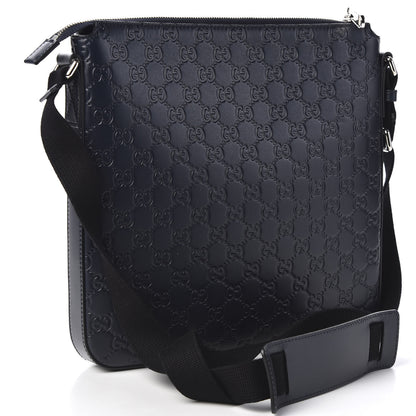 Gucci Guccissima Signature Medium Flat Messenger Bag Blue 2 of 9