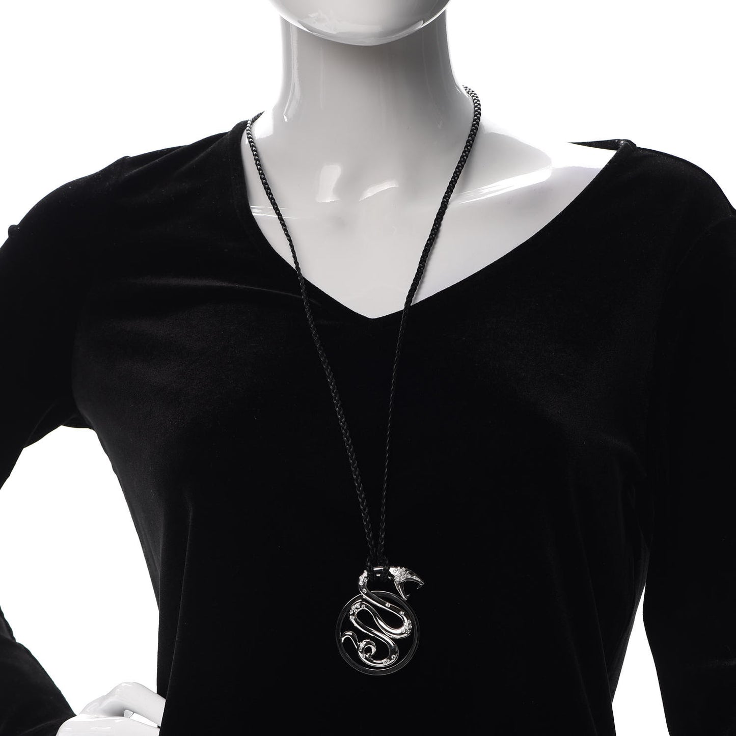 18K White Gold Diamond Snake Pendant Cord Necklace
