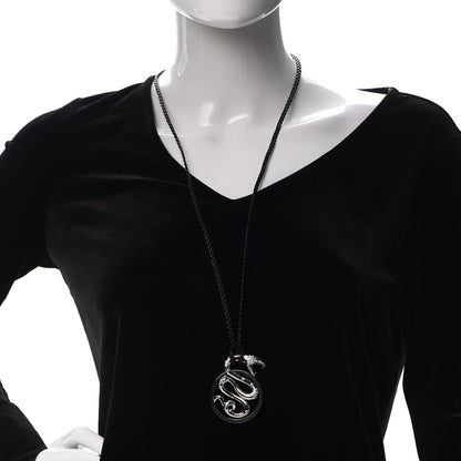 Boucheron 18K White Gold Diamond Snake Pendant Cord Necklace 2 of 4