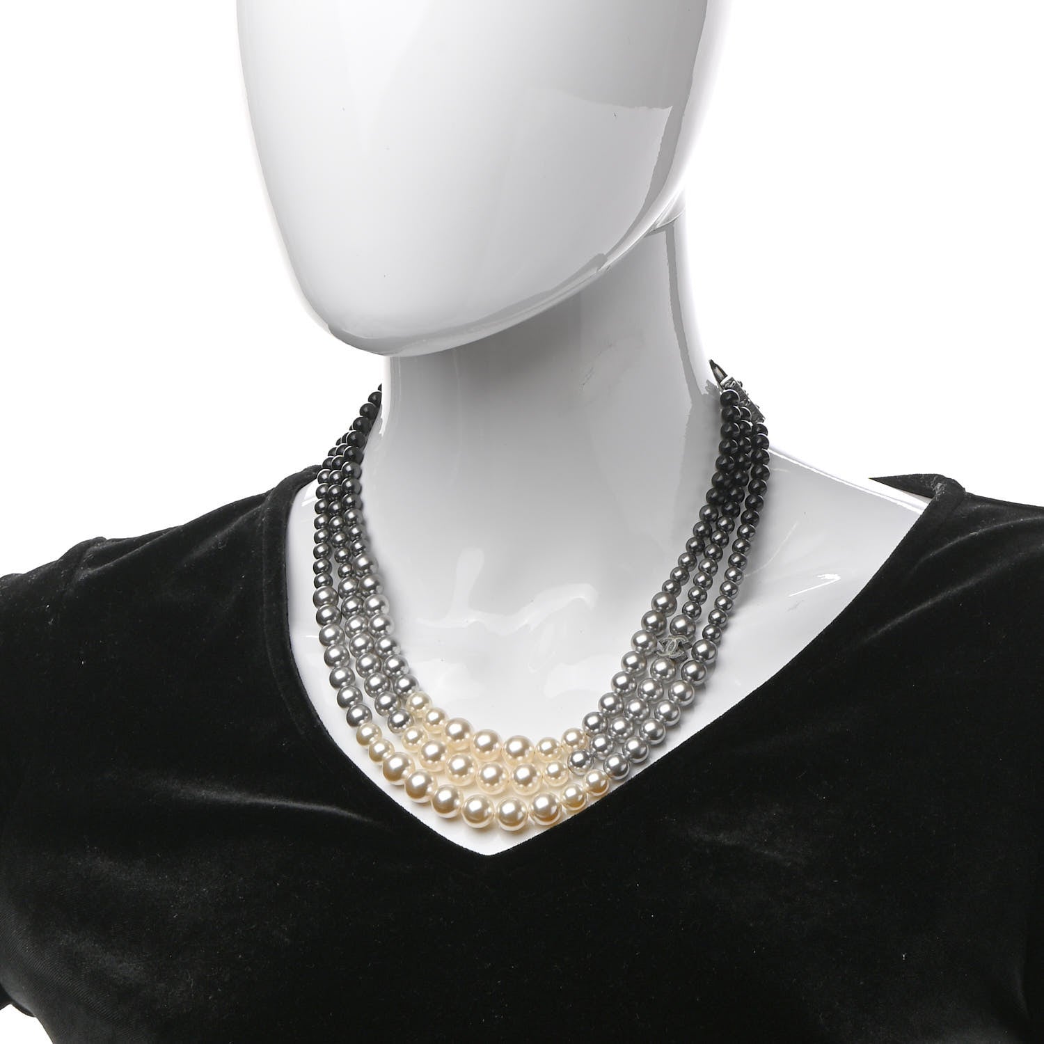 Chanel Graduated Pearl CC Multi Strand Short Necklace Ruthenium Grey Black 2 of 5