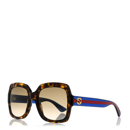 Gucci Acetate Square Frame Web Glitter Sunglasses GG0036S Brown Blue 1 of 8