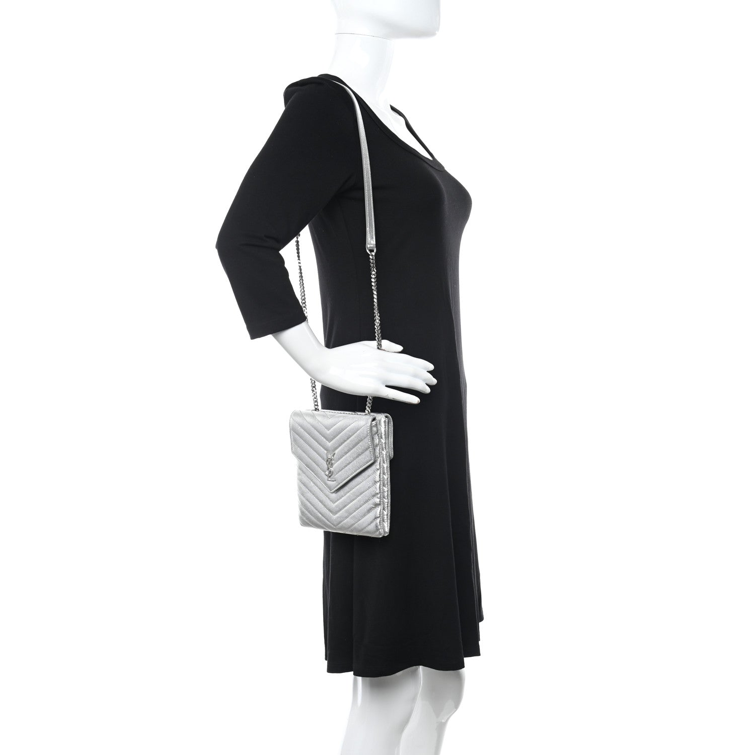 Saint Laurent Metallic Lambskin Quilted Double Flap Bag Silver 3 of 10