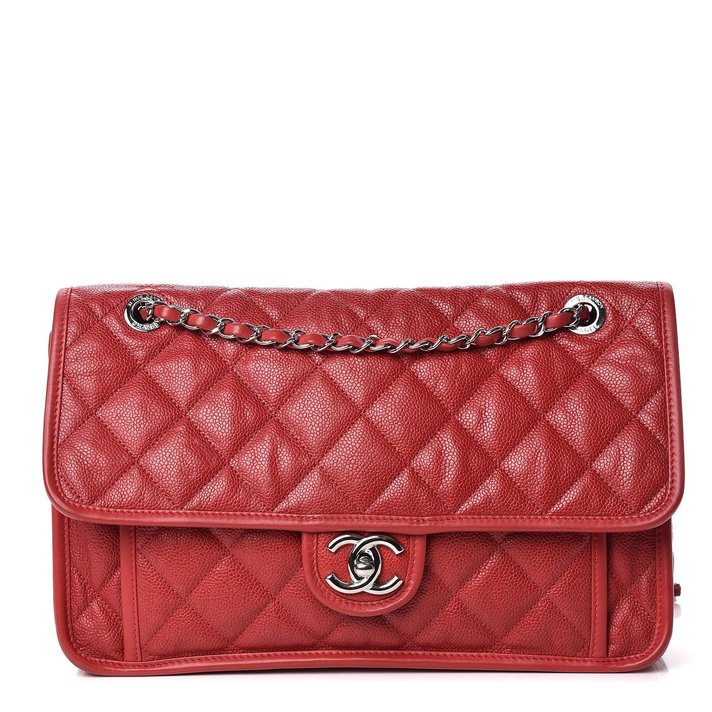 Caviar Quilted Large French Riviera Flap Red