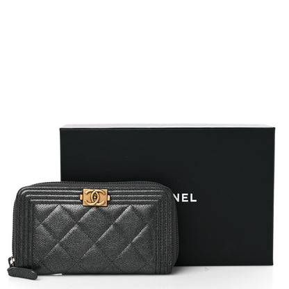 Chanel Metallic Calfskin Quilted Small Boy Zip Around Wallet Charcoal 11 of 11