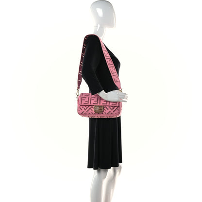 Fendi Canvas Cuoio Agata FF Ajour Embroidered Baguette Ciclamino Cuoio 2 of 9