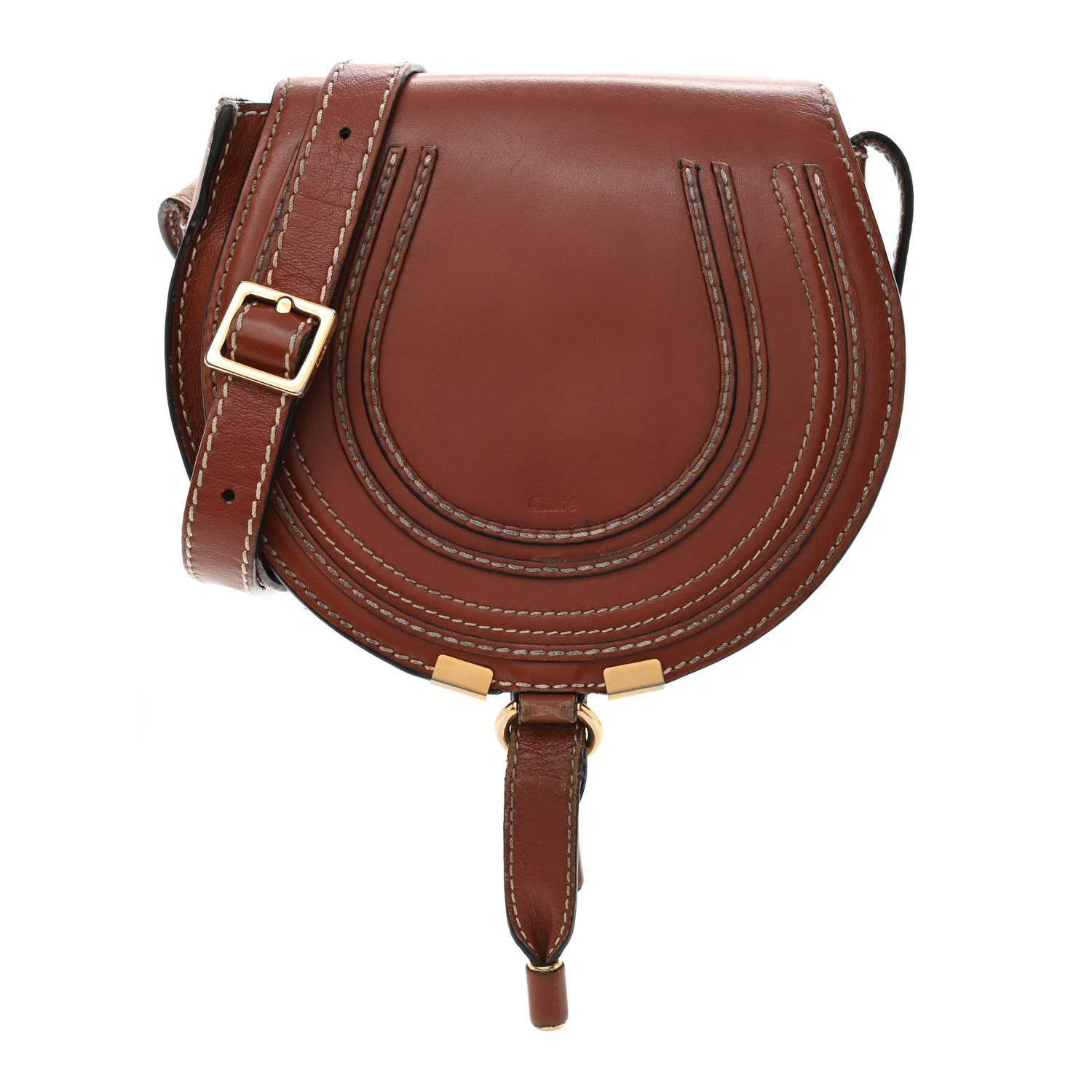 Chloe Shiny Calfskin Mini Marcie Round Crossbody Bag Caramel 1 of 13
