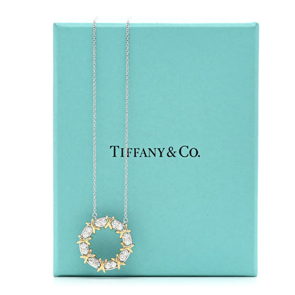 Tiffany 18K Yellow Gold Platinum Diamond Schlumberger Sixteen Stone Circle Pendant Necklace 5 of 5