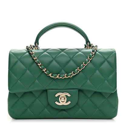 Chanel Lambskin Quilted Mini Top Handle Rectangular Flap Green 1 of 11