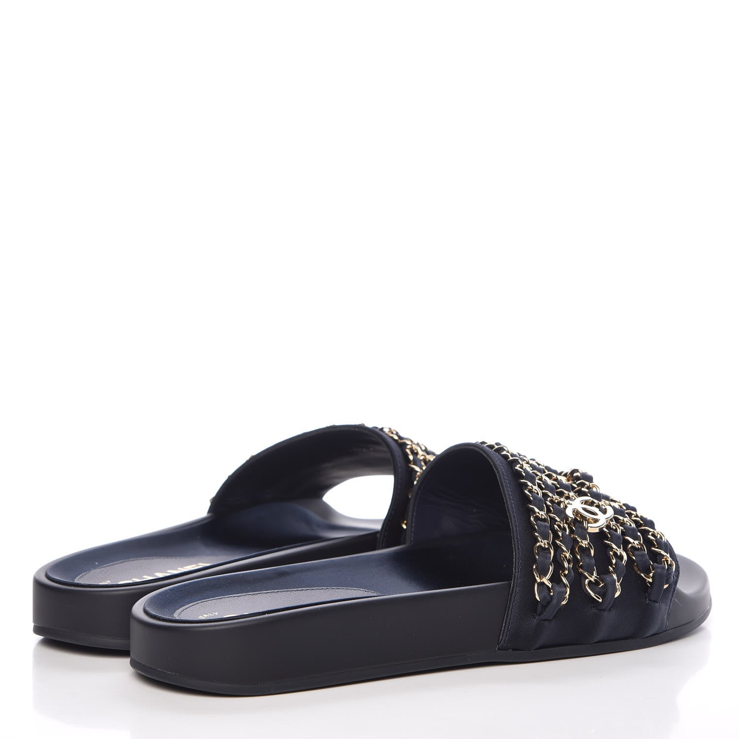 Chanel Satin Chain Flat Sandals 38 Marine 4 of 10
