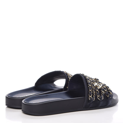Chanel Satin Chain Flat Sandals 38 Marine 4 of 10