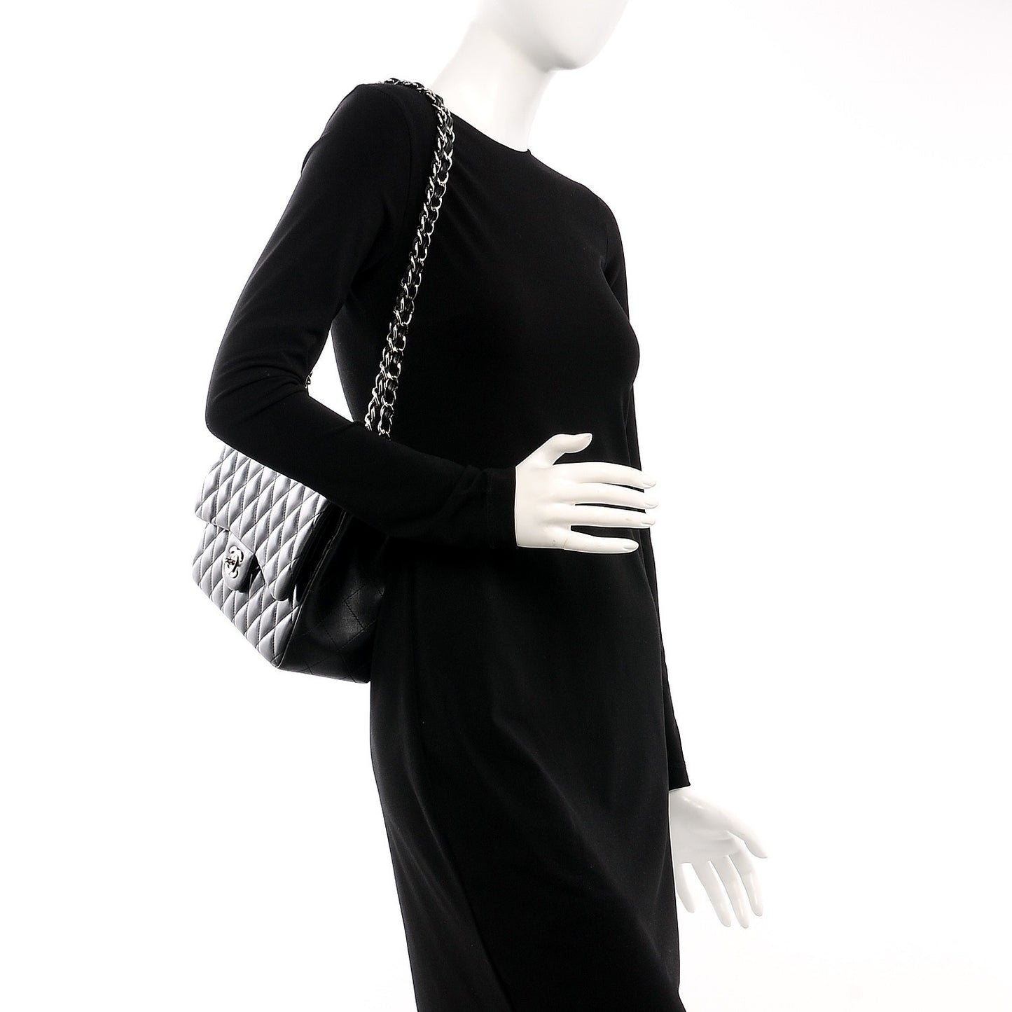 Lambskin Quilted Jumbo Double Flap Black