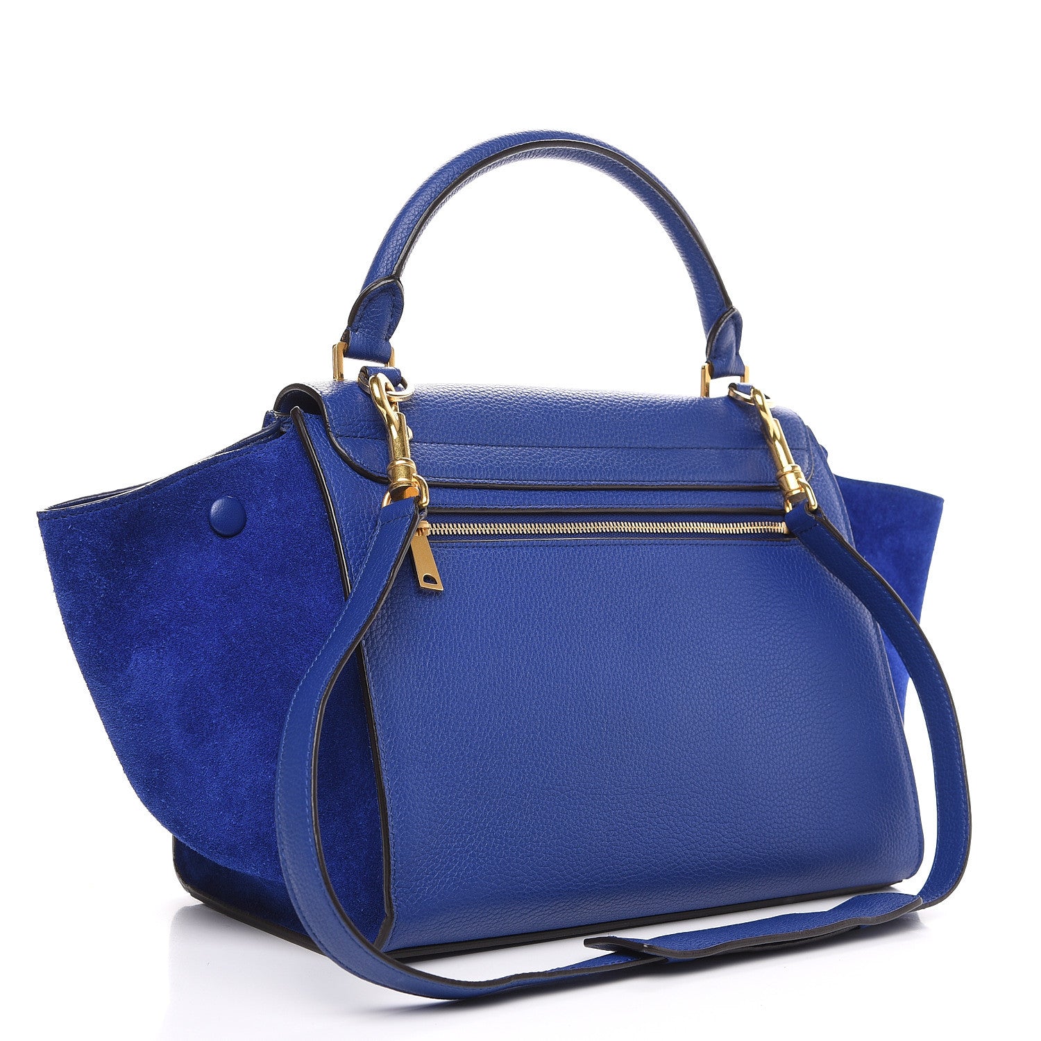 Celine Drummed Calfskin Suede Small Trapeze Indigo 2 of 9