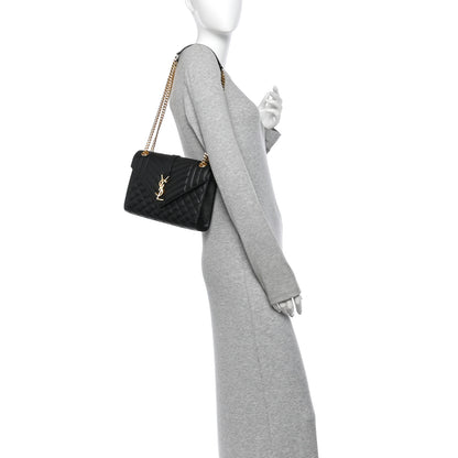 Saint Laurent Grain De Poudre Textured Mixed Matelasse Triquilt Medium Monogram Satchel Black 2 of 11