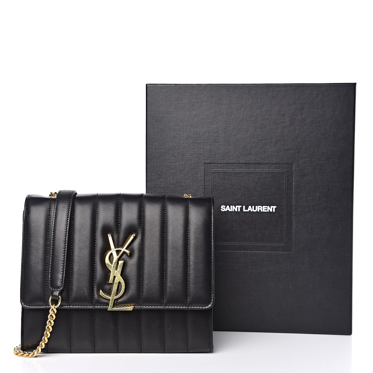 Lambskin Matelasse Monogram Vicky Chain Wallet Black