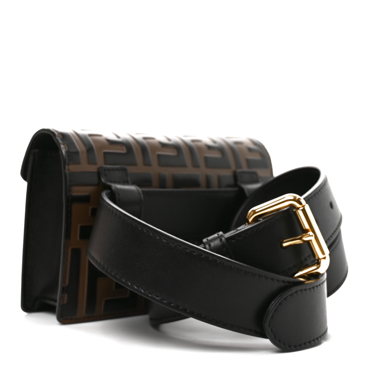 Fendi Vitello Liberty F is Fendi Bi-Color FF 1974 Embossed Envelope Belt Bag Maya Black 2 of 9