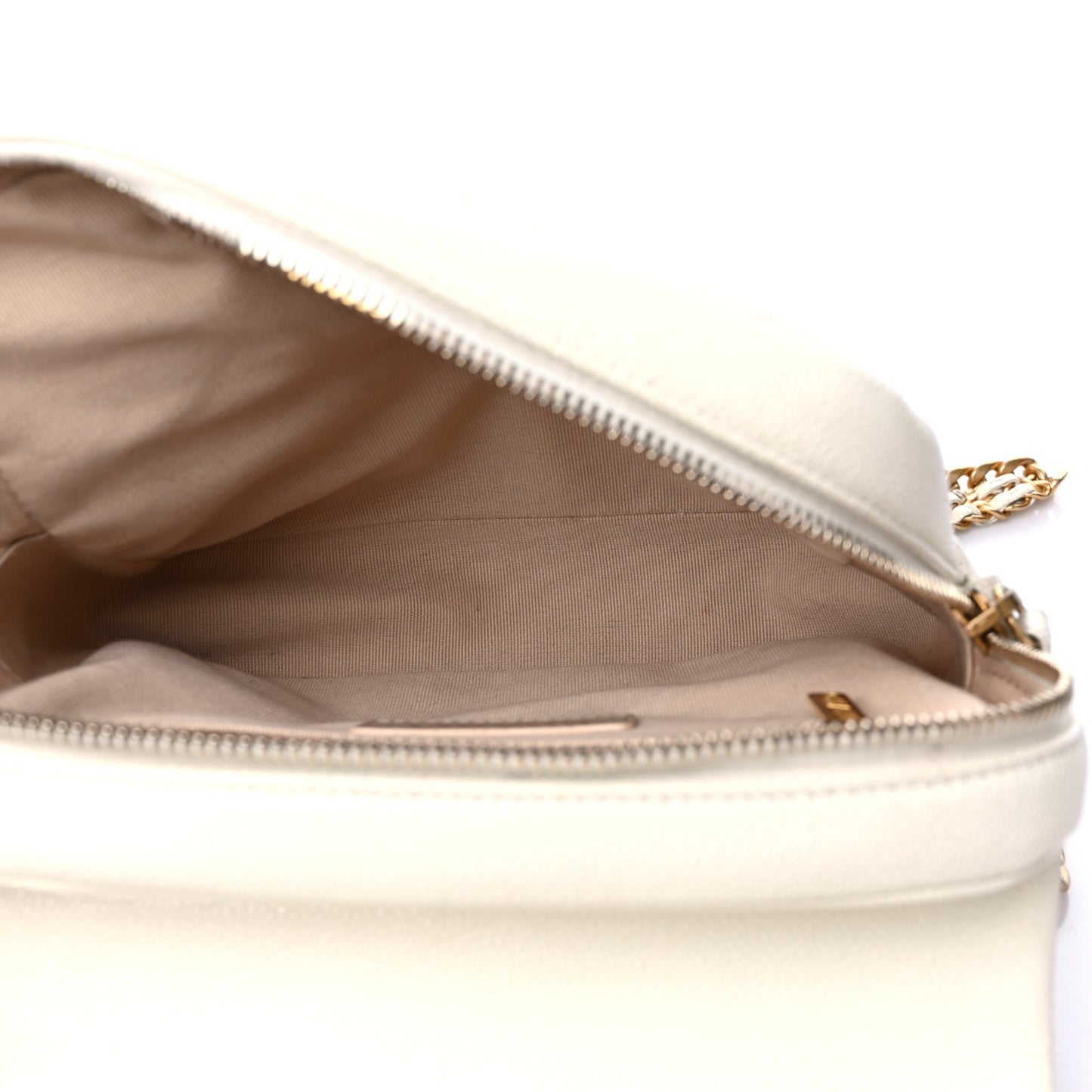 Shiny Caviar Quilted Chain Melody Backpack White
