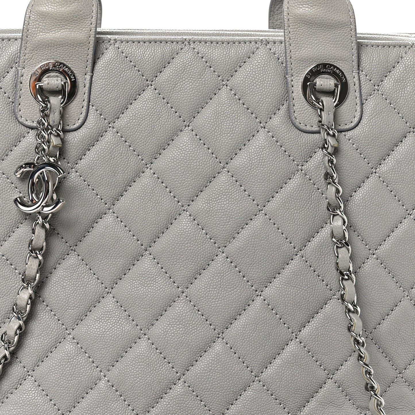 Caviar Quilted Large Urban Companion Top Handle Shopping Tote Grey